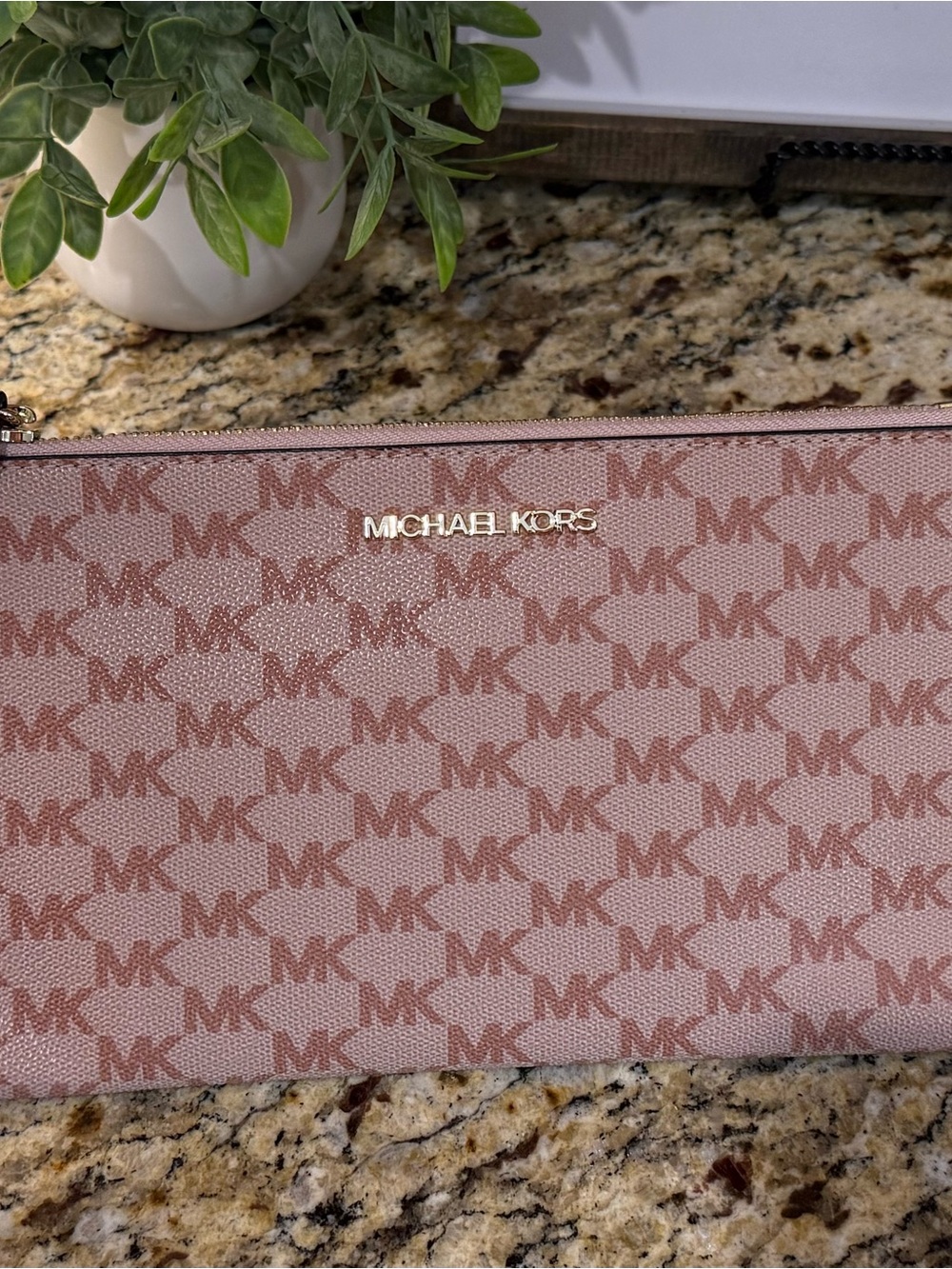 Michael Kors Dusty Rose Signature Logo Wristlet with Gold Logo